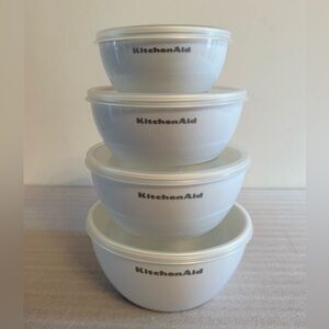 NEW Set of 4 White KitchenAid Prep Measuring Bowls with Lids